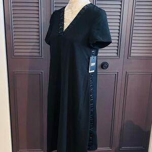 DKNY Embossed Logo Trim Comfy Black Dress